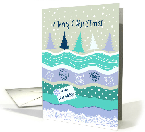 Christmas for Dog Walker, Fir Trees Snowflakes Scrapbooking Look card