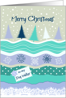 Christmas for Dog Walker, Fir Trees Snowflakes Scrapbooking Look card