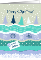 Christmas for Nephew, Fir Trees Snowflakes - Scrapbooking Look card