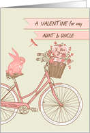 Valentine’s Day for Aunt & Uncle, Bicycle, Pink Rabbit, Flower Basket card