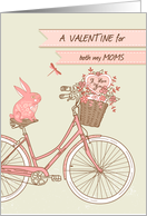 Valentine’s Day for both Moms, Bicycle, Pink Rabbit, Flower Basket card