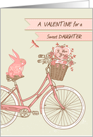 Valentine’s Day for Daughter, Bicycle, Pink Rabbit, Flower Basket card