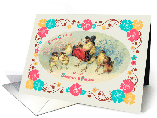 Easter for Daughter & Partner Vintage Post Card Musical Chicks card