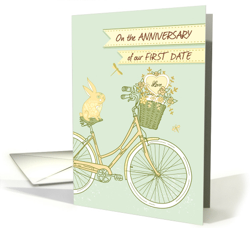 Anniversary, First Date - Retro Bicycle & Cartoon Rabbit card