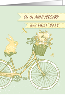 Anniversary, First Date - Retro Bicycle & Cartoon Rabbit card