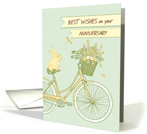 Anniversary, Retro Bicycle, Basket of Flowers, Rabbit card (1433802)