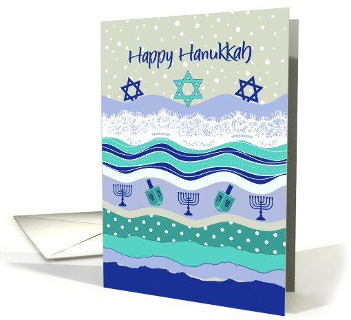 Hanukkah Menorahs, Dreidels, Torn Paper, Lace, Scrapbooking Look card