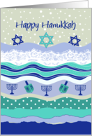 Hanukkah Menorahs, Dreidels, Torn Paper, Lace, Scrapbooking Look card