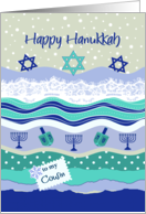 Hanukkah for Cousin, Menorah, Dreidel, Torn Paper Scrapbooking Look card