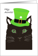 St. Patrick’s Day for Auntie, Aunt, Cat wears Green Top Hat card