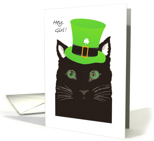 St. Patrick's Day for Girl, Girlfriend, Cat wears Green Top Hat card
