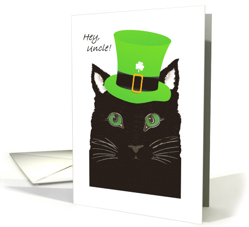 St. Patrick's Day for Uncle, Cat wears Green Top Hat, Irish Poem card