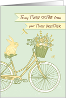 Birthday for Twin Sister from Twin Brother, Bicycle with Flower Basket card