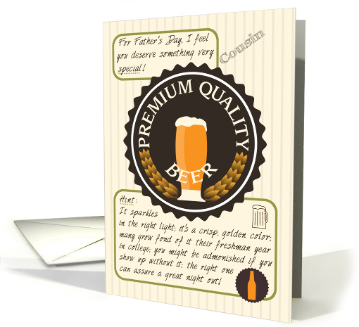 Father's Day for Cousin Retro Quality Beer Label Funny Riddle card