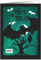 Halloween Trick or Treat Moon Owl Bats & Poem card