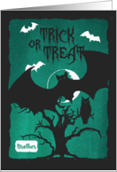 Halloween for Brother - Owl in Crooked Tree with Bats & Poem card