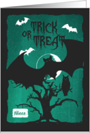 Halloween for Niece - Owl in Crooked Tree with Bats - Poem card