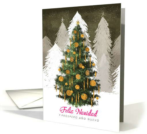 Christmas Tree card Golden Ornaments Merry/ Happy New... (1543650)