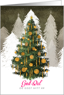 Christmas Tree Golden Ornaments Merry Xmas Happy New Year in Swedish card