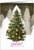 Christmas Tree Golden Ornaments Merry Xmas Happy New Year in Norwegian card