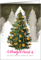 Christmas Tree in Snow Merry Christmas Happy New Year in Polish card