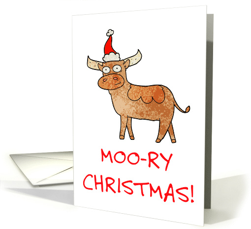 Bull with Santa Cap Christmas card - Moo-ry Christmas! card (1587504)