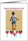 Grandparents Day - girl on beach, heart balloons card