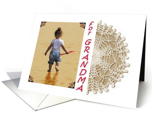 Grandmother Birthday from Child - Beach, vintage Doily card (672497)