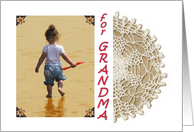 Grandmother Birthday from Child - Beach, vintage Doily card