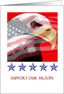 Support our Troops - eagle, flag, military stars card