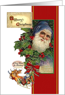 Christmas, Santa poem, sleigh and holly card