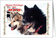 Happy Holidays, all of us, sled dogs, lights card