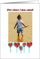 Valentine’s Day for Partner - Child on Beach / Heart Balloons card