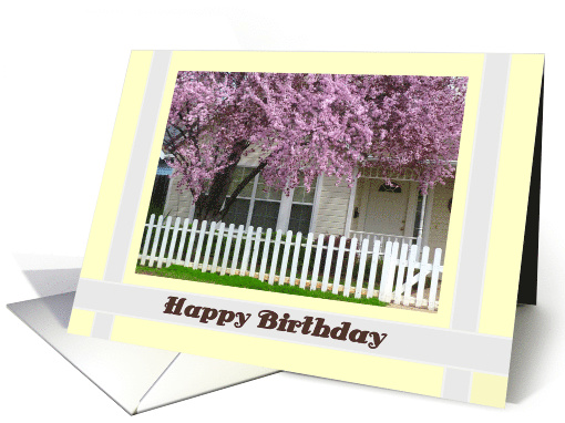 Happy Birthday, Flowering Tree with Picket Fence card (758594)
