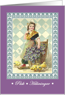 Happy Easter in Swedish Vintage Dutch Girl with Chicks Postcard card