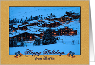 Happy Holidays, from All of Us, ski resort at night card