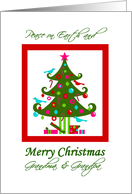 Christmas Tree card for Grandma & Grandpa, Merry / Peace on Earth card