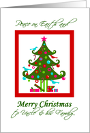 Christmas Tree card for Uncle and Family, Merry / Peace on Earth card