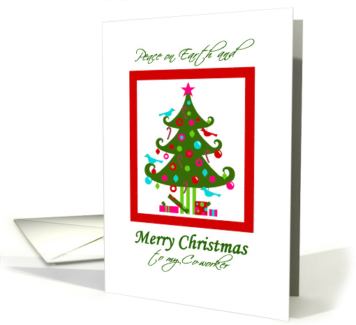 Merry Christmas Decorated Tree Peace on Earth for Co-worker card