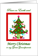 Christmas Tree card for Great Grandparents, Merry / Peace on Earth card
