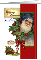 Christmas card for Pet Groomer, Vintage Santa, Two Dogs, Holly card