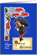 Christmas for Daughter and Fiance, Vintage Girl in Snow Umbrella, Poem card