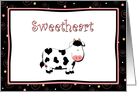 Cute Cartoon Cow With Hearts, Sweetheart Flirt Card