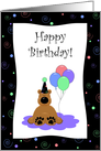 Cute Cartoon Birthday Bear Wearing a Party Hat, With Colorful Balloons card