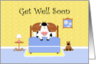 Cow In Bed, Teddy Bear, Daisies, Get Well Soon Card