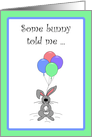 Cute Cartoon Bunny Rabbit Holding Balloons, Birthday Card