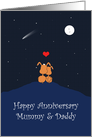 Puppy Dog Couple, Moon, Stars, Heart, Happy Anniversary Mummy & Daddy card