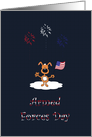 Puppy Dog Holding USA Flag, Fireworks, Armed Forces Day Card