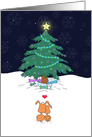 Merry Christmas, Puppy Dog Couple Cuddling, Love, Christmas Tree, card