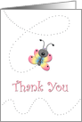 Pink Rainbow Cartoon Butterfly Thank You Card